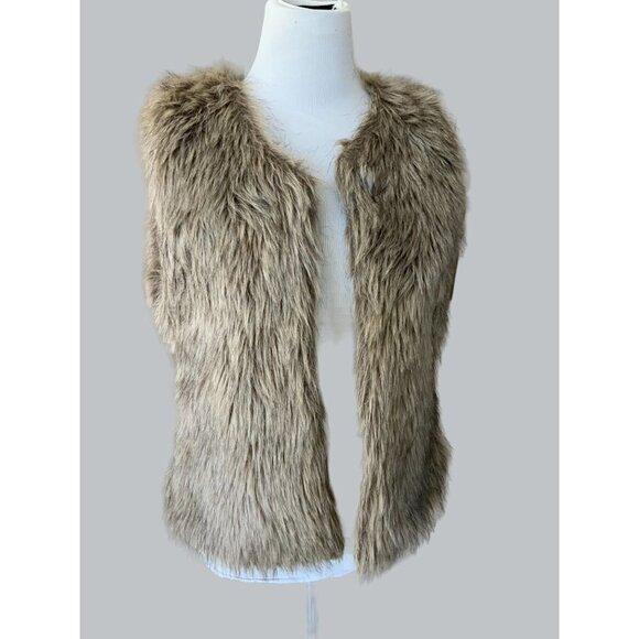 RUE 21 LADIES SLEEVELESS STYLISH BROWN HOOK CLAW CLOSE LINED FAUX FUR VEST EUC M - Picture 6 of 11